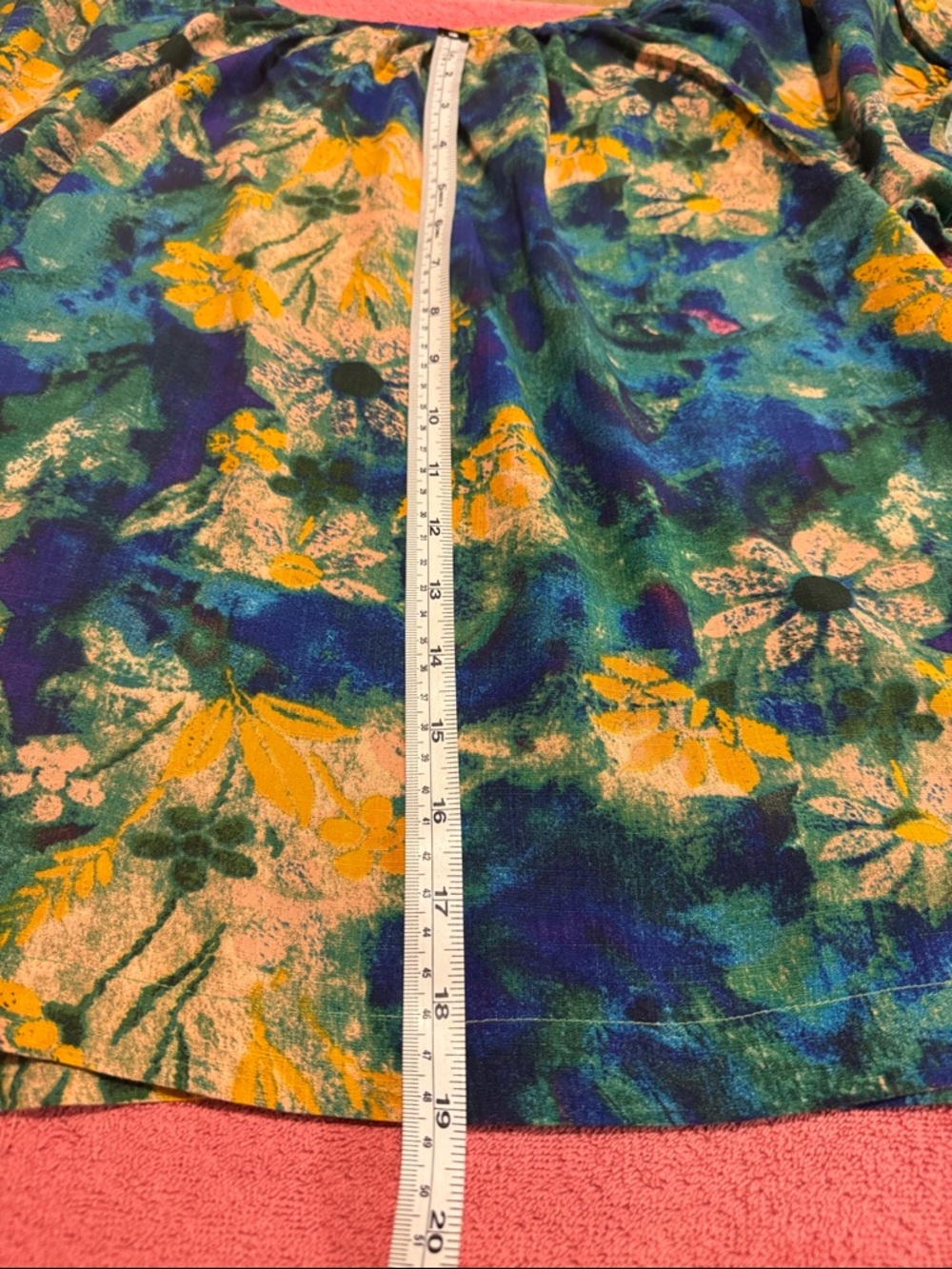 Printed Short-Sleeve Peasant Blouse in Blue, Green & Yellow - Picture 5 of 7